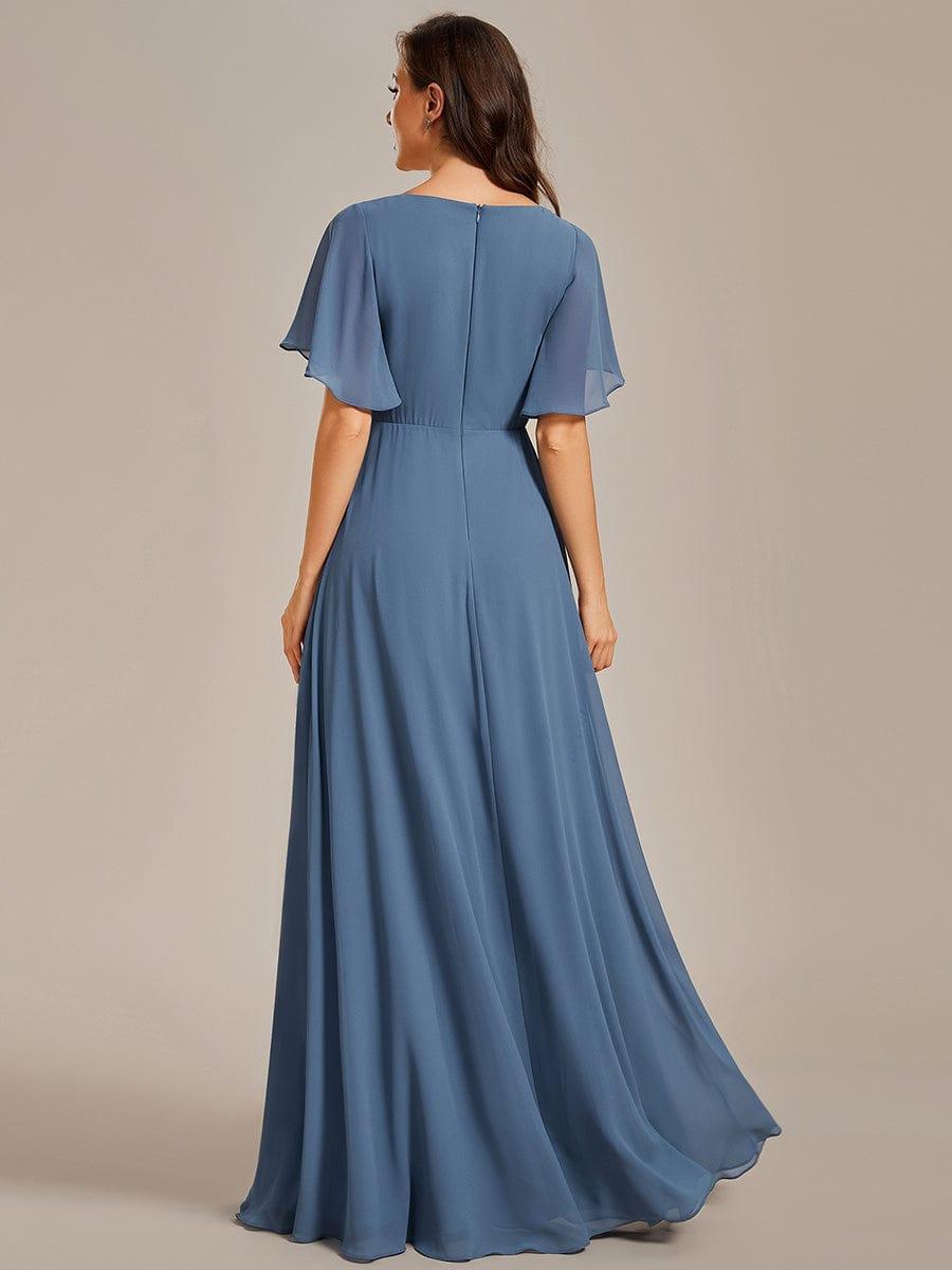 Funkelndes Abendkleid in A-Linie mit Empire-Taille und langen ?rmeln #farbe_Dusty Navy