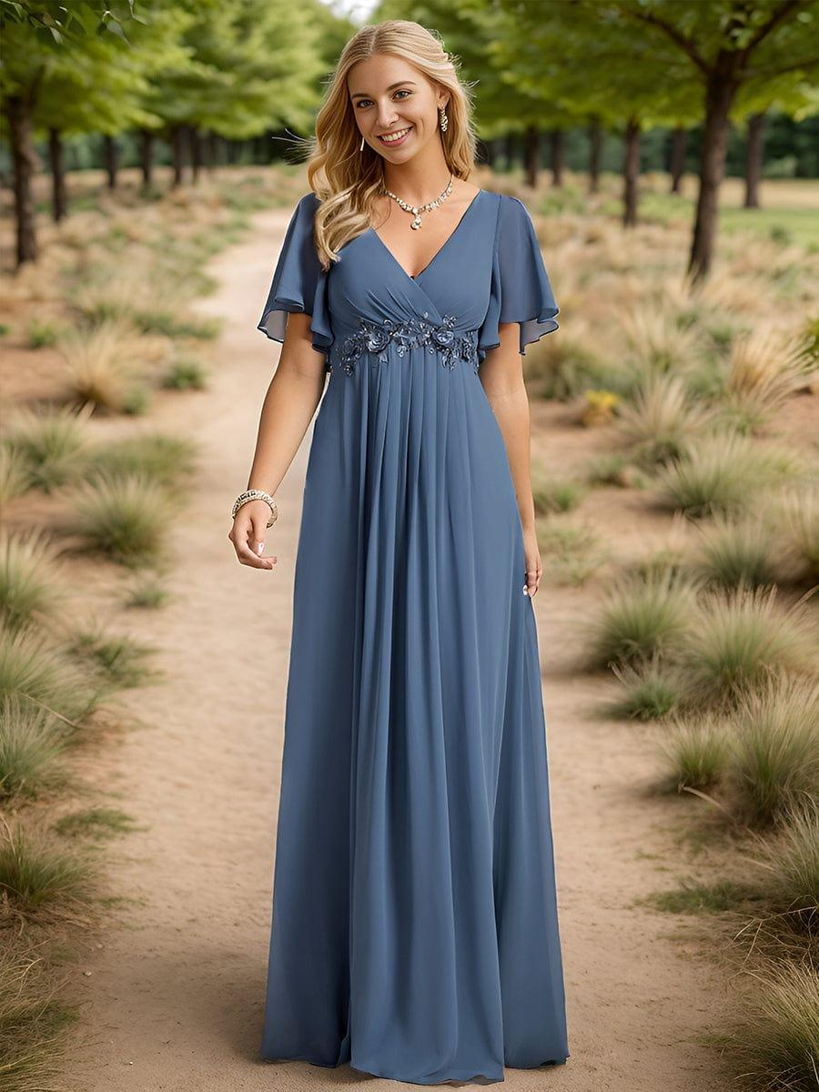 Funkelndes Abendkleid in A-Linie mit Empire-Taille und langen ?rmeln #farbe_Dusty Navy