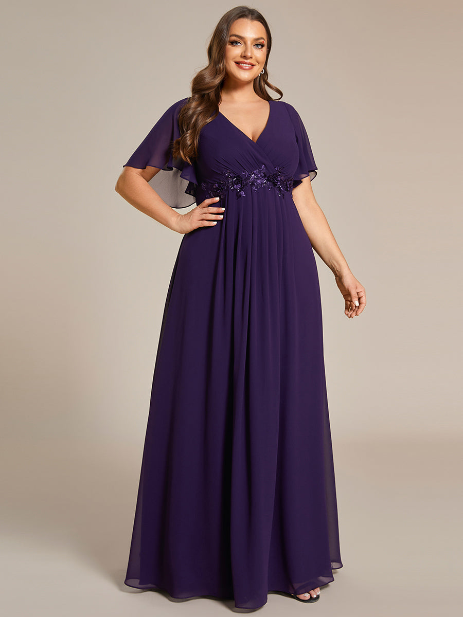 Funkelndes Abendkleid in A-Linie mit Empire-Taille und langen ?rmeln #farbe_Dunkelviolett