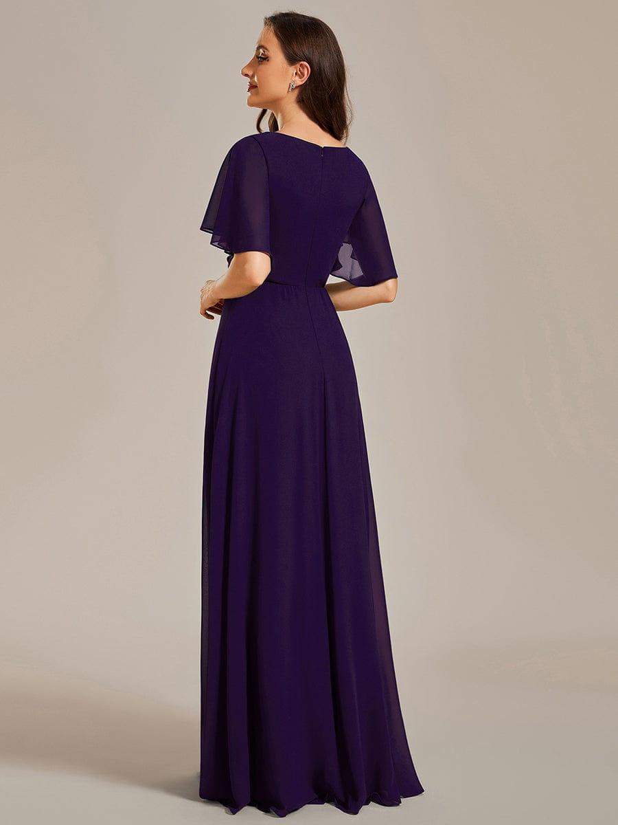 Funkelndes Abendkleid in A-Linie mit Empire-Taille und langen ?rmeln #farbe_Dunkel Violett