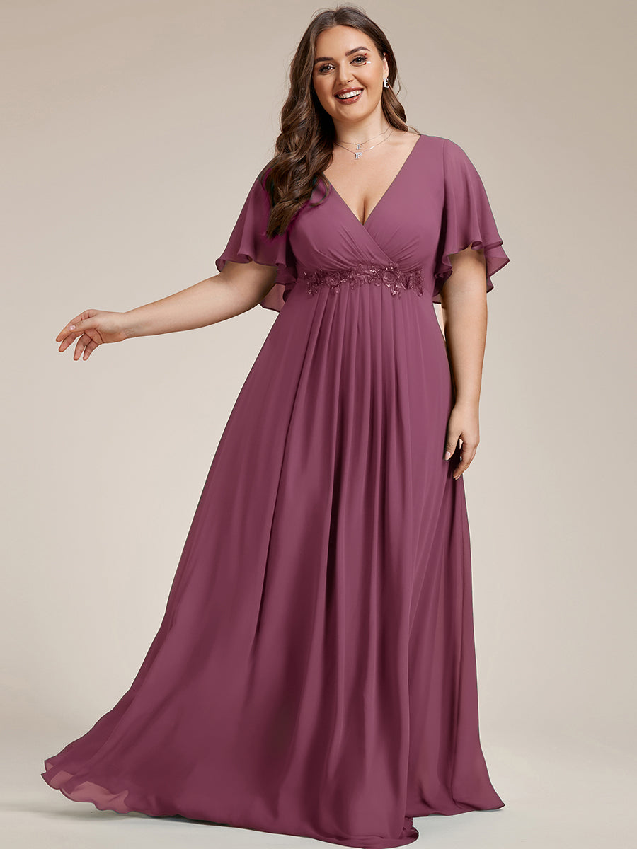 Funkelndes Abendkleid in A-Linie mit Empire-Taille und langen ?rmeln #farbe_Pflaumenviolett