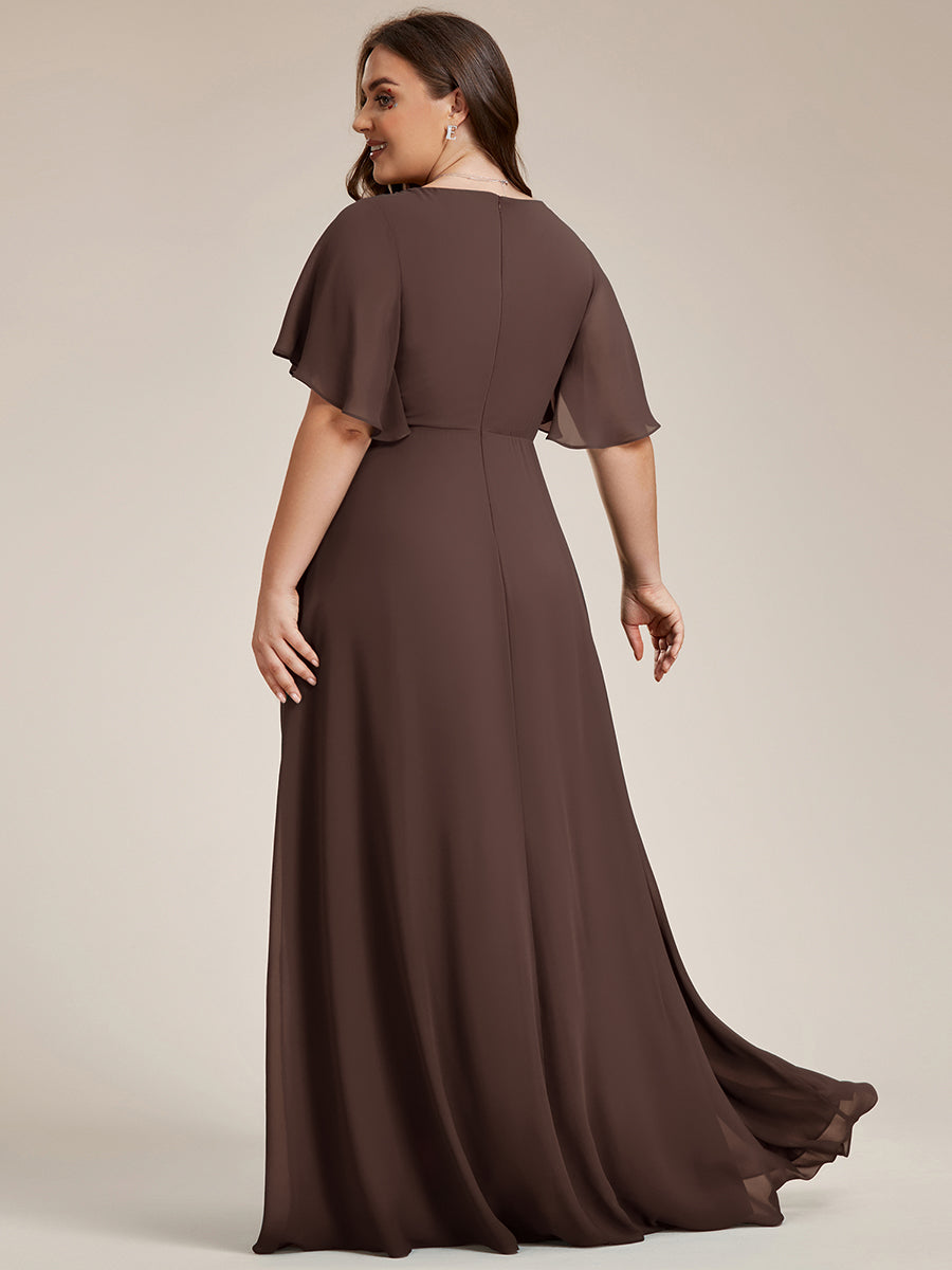 Funkelndes Abendkleid in A-Linie mit Empire-Taille und langen ?rmeln #farbe_Espressobraun