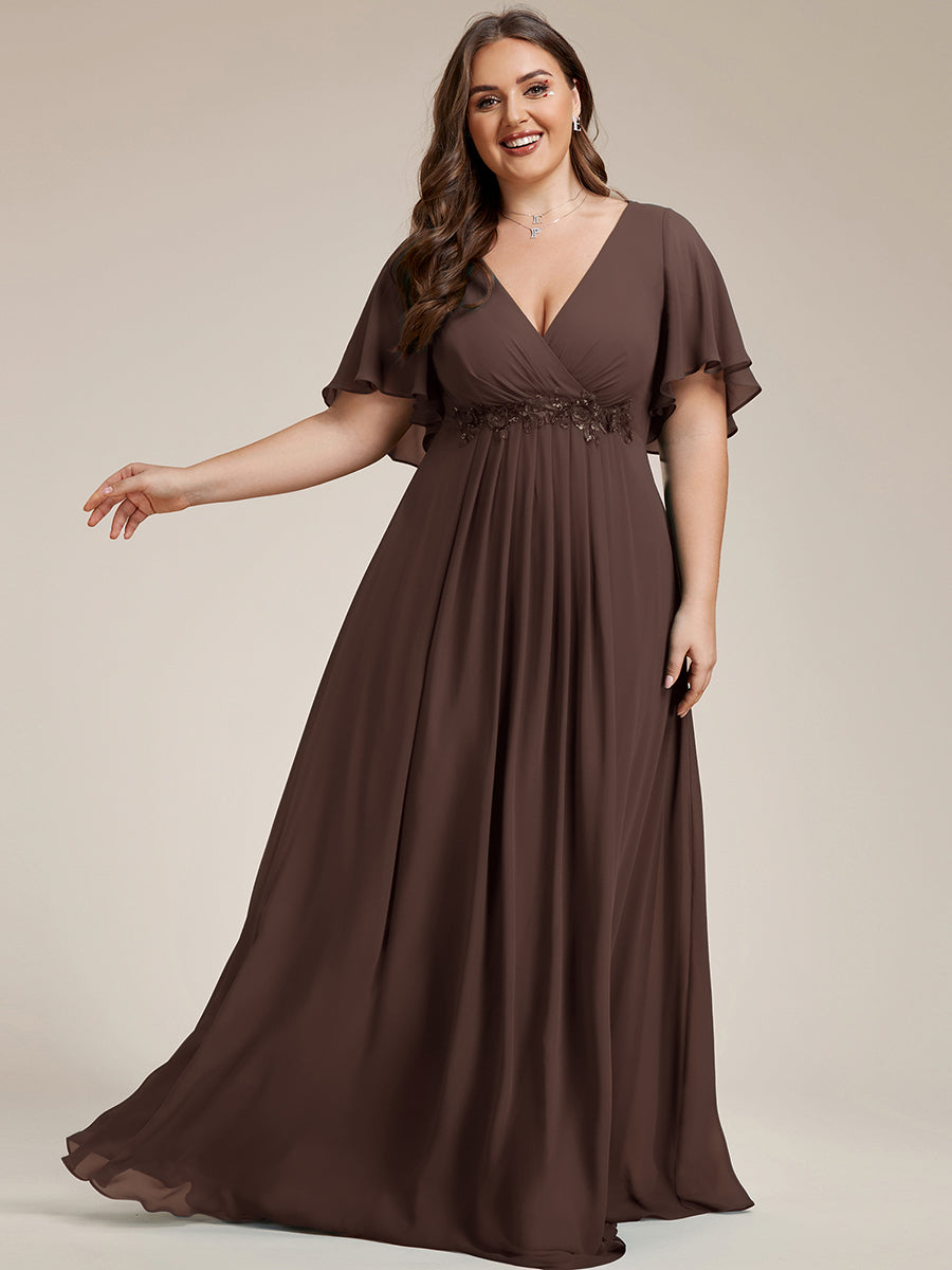 Funkelndes Abendkleid in A-Linie mit Empire-Taille und langen ?rmeln #farbe_Espressobraun