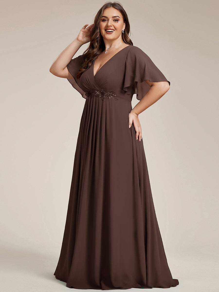 Funkelndes Abendkleid in A-Linie mit Empire-Taille und langen ?rmeln #farbe_Espressobraun