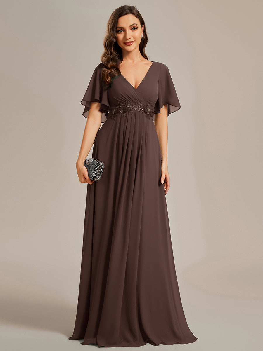 Funkelndes Abendkleid in A-Linie mit Empire-Taille und langen ?rmeln #farbe_Espressobraun