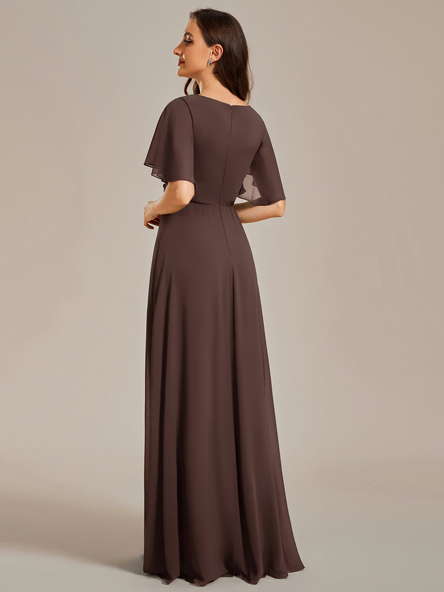 Funkelndes Abendkleid in A-Linie mit Empire-Taille und langen ?rmeln #farbe_Espressobraun
