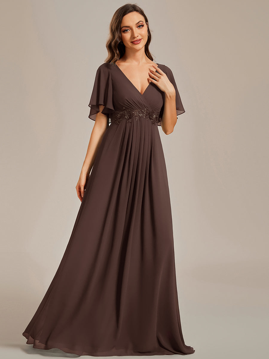 Funkelndes Abendkleid in A-Linie mit Empire-Taille und langen ?rmeln #farbe_Espressobraun