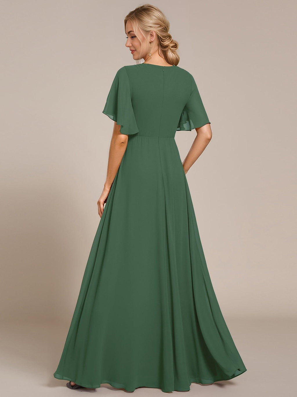 Glitzerndes A-Linien-Abendkleid mit Empire-Taille und langen Laternen?rmeln #farbe_Eukalyptus Gr¨¹n
