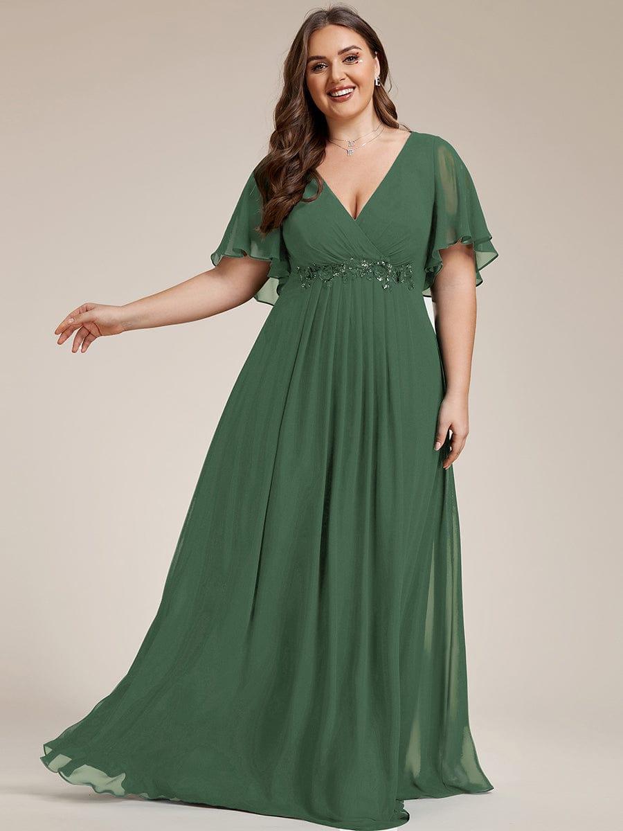 Glitzerndes A-Linien-Abendkleid mit Empire-Taille und langen Laternen?rmeln #farbe_Eukalyptus Gr¨¹n