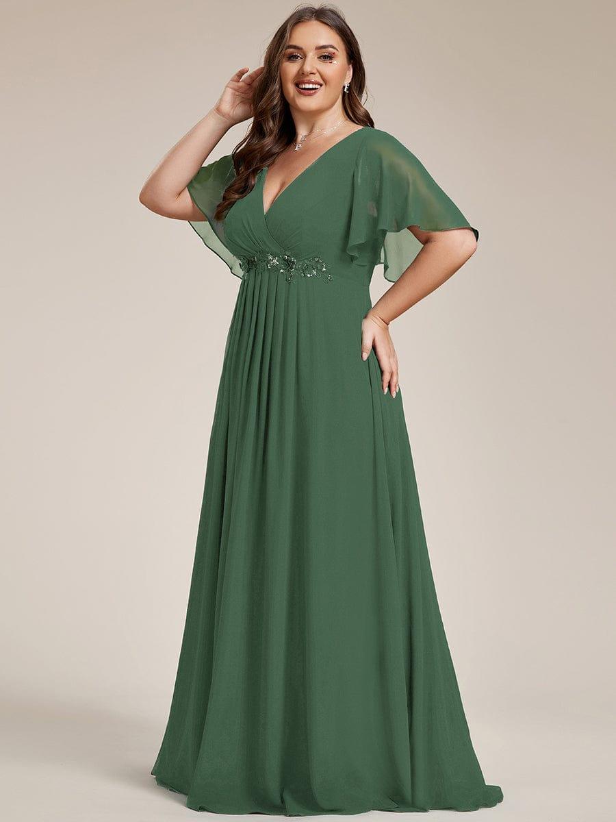 Glitzerndes A-Linien-Abendkleid mit Empire-Taille und langen Laternen?rmeln #farbe_Eukalyptus Gr¨¹n