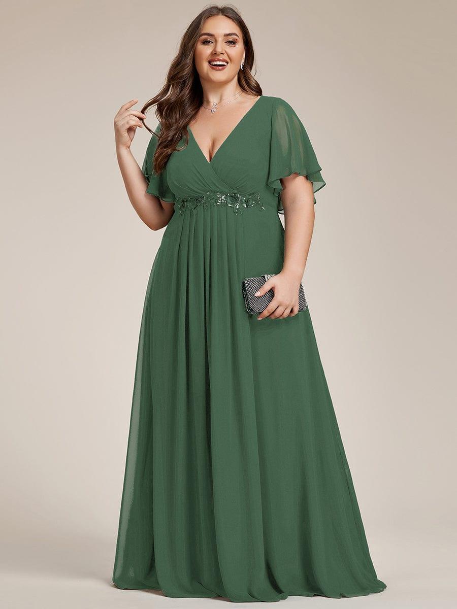 Glitzerndes A-Linien-Abendkleid mit Empire-Taille und langen Laternen?rmeln #farbe_Eukalyptus Gr¨¹n