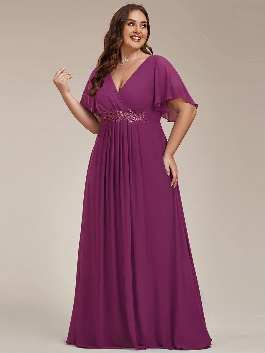 Funkelndes Abendkleid in A-Linie mit Empire-Taille und langen ?rmeln #farbe_Fuchsia