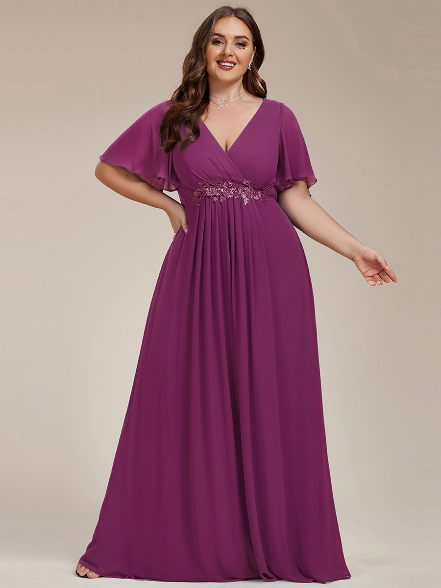 Funkelndes Abendkleid in A-Linie mit Empire-Taille und langen ?rmeln #farbe_Fuchsia