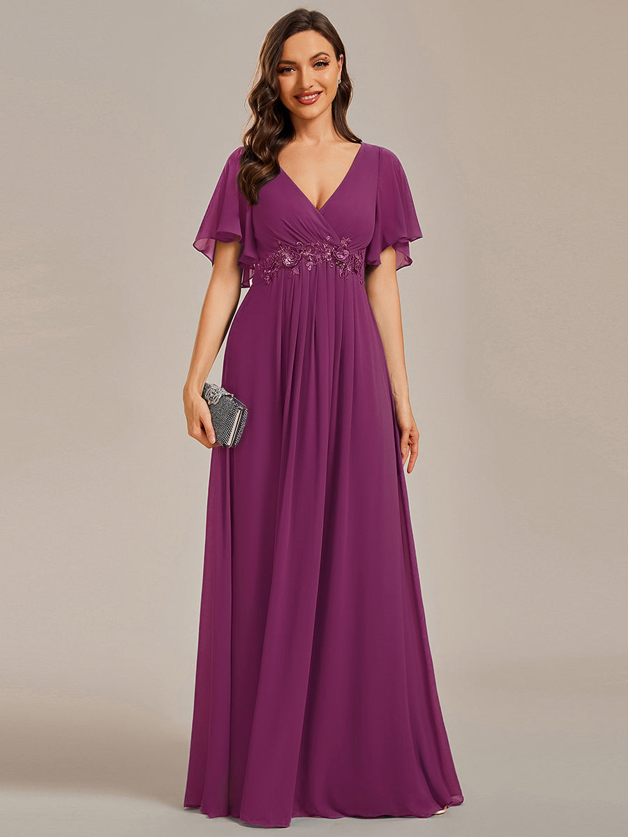 Funkelndes Abendkleid in A-Linie mit Empire-Taille und langen ?rmeln #farbe_Fuchsia