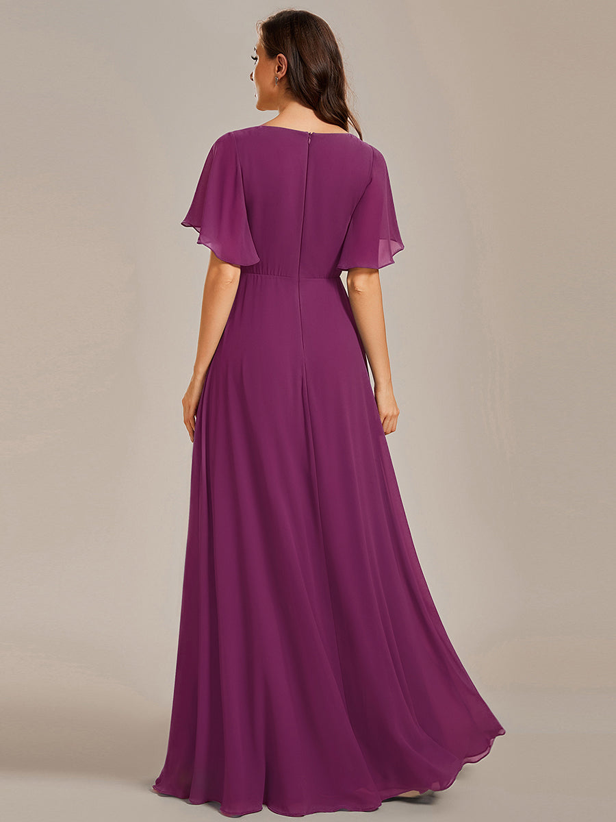 Funkelndes Abendkleid in A-Linie mit Empire-Taille und langen ?rmeln #farbe_Fuchsia