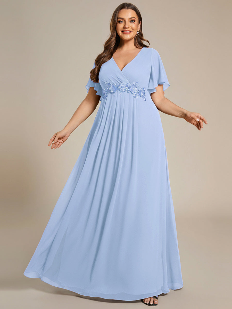 Funkelndes Abendkleid in A-Linie mit Empire-Taille und langen ?rmeln #farbe_Eisblau