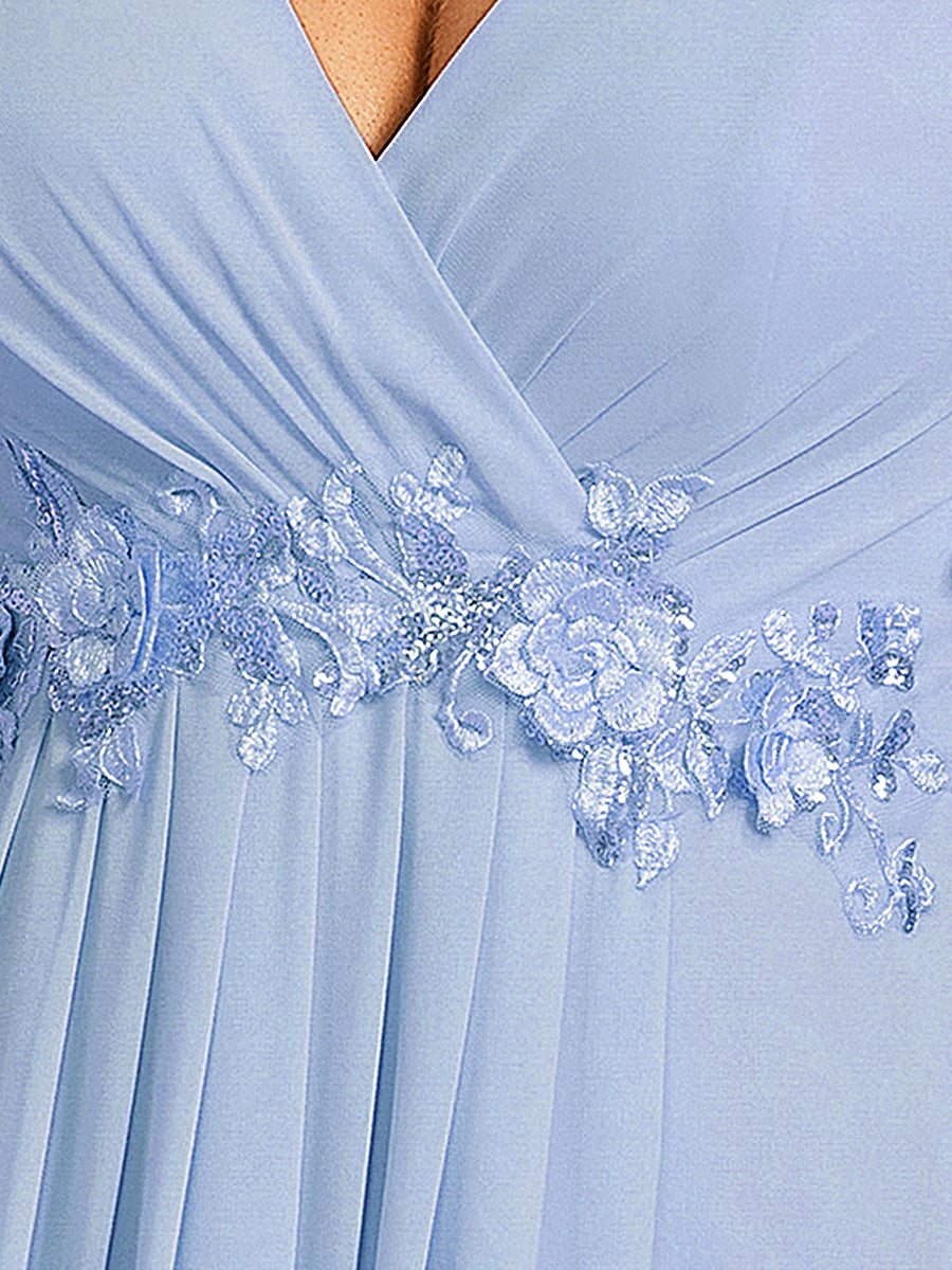 Funkelndes Abendkleid in A-Linie mit Empire-Taille und langen ?rmeln #farbe_Eisblau