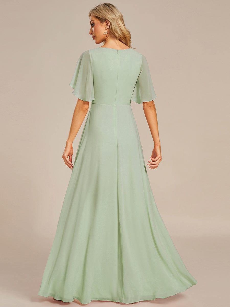 Funkelndes Abendkleid in A-Linie mit Empire-Taille und langen ?rmeln #farbe_Mint Gruen