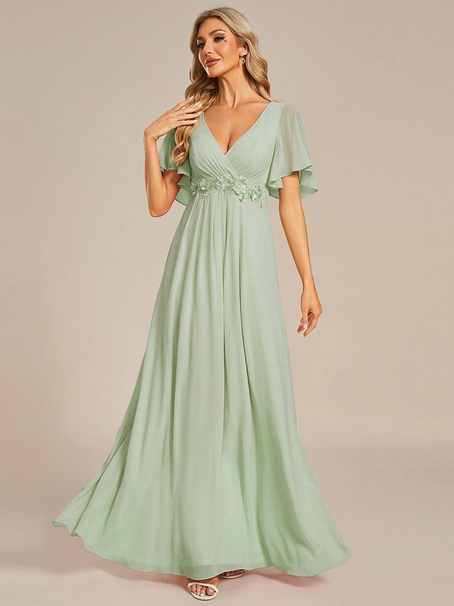 Glitzerndes A-Linien-Abendkleid mit Empire-Taille und langen Laternen?rmeln #farbe_Mint Gruen