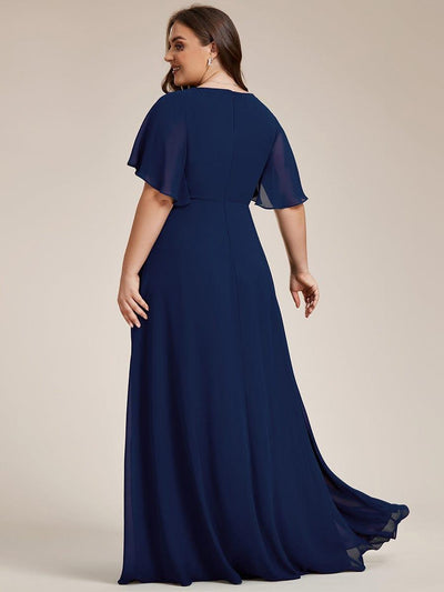 Funkelndes Abendkleid in A-Linie mit Empire-Taille und langen ?rmeln #farbe_Marineblau