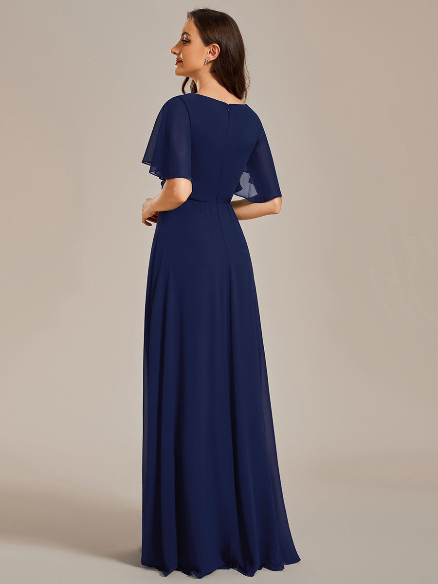 Funkelndes Abendkleid in A-Linie mit Empire-Taille und langen ?rmeln #farbe_Marineblau