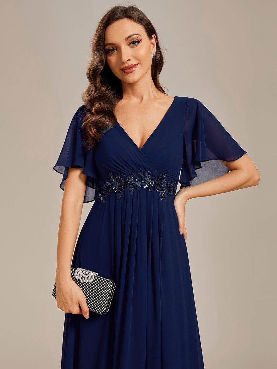 Funkelndes Abendkleid in A-Linie mit Empire-Taille und langen ?rmeln #farbe_Navy Blau