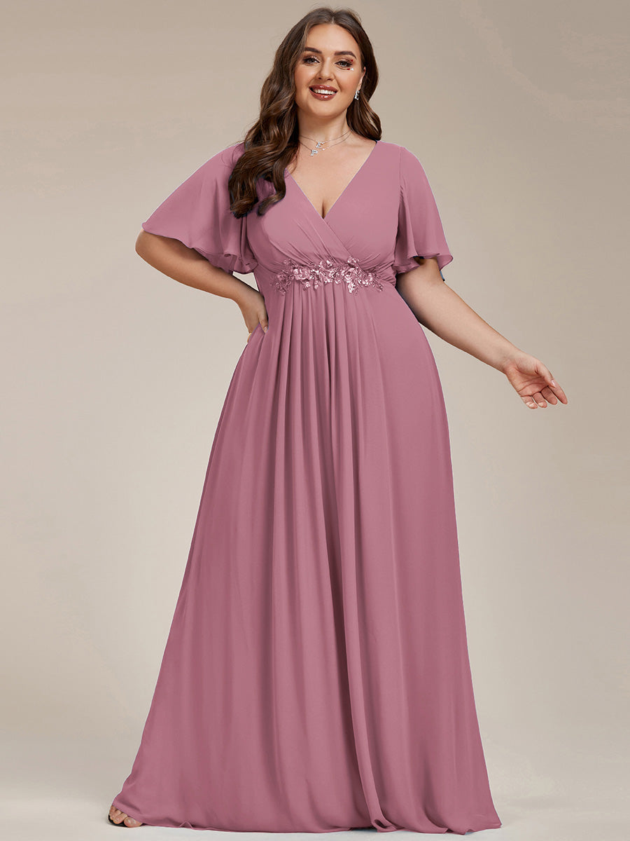 Funkelndes Abendkleid in A-Linie mit Empire-Taille und langen ?rmeln #farbe_Orchideenviolett