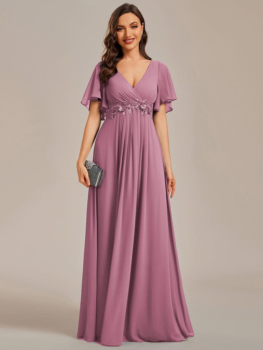 Glitzerndes A-Linien-Abendkleid mit Empire-Taille und langen Laternen?rmeln #farbe_Orchid