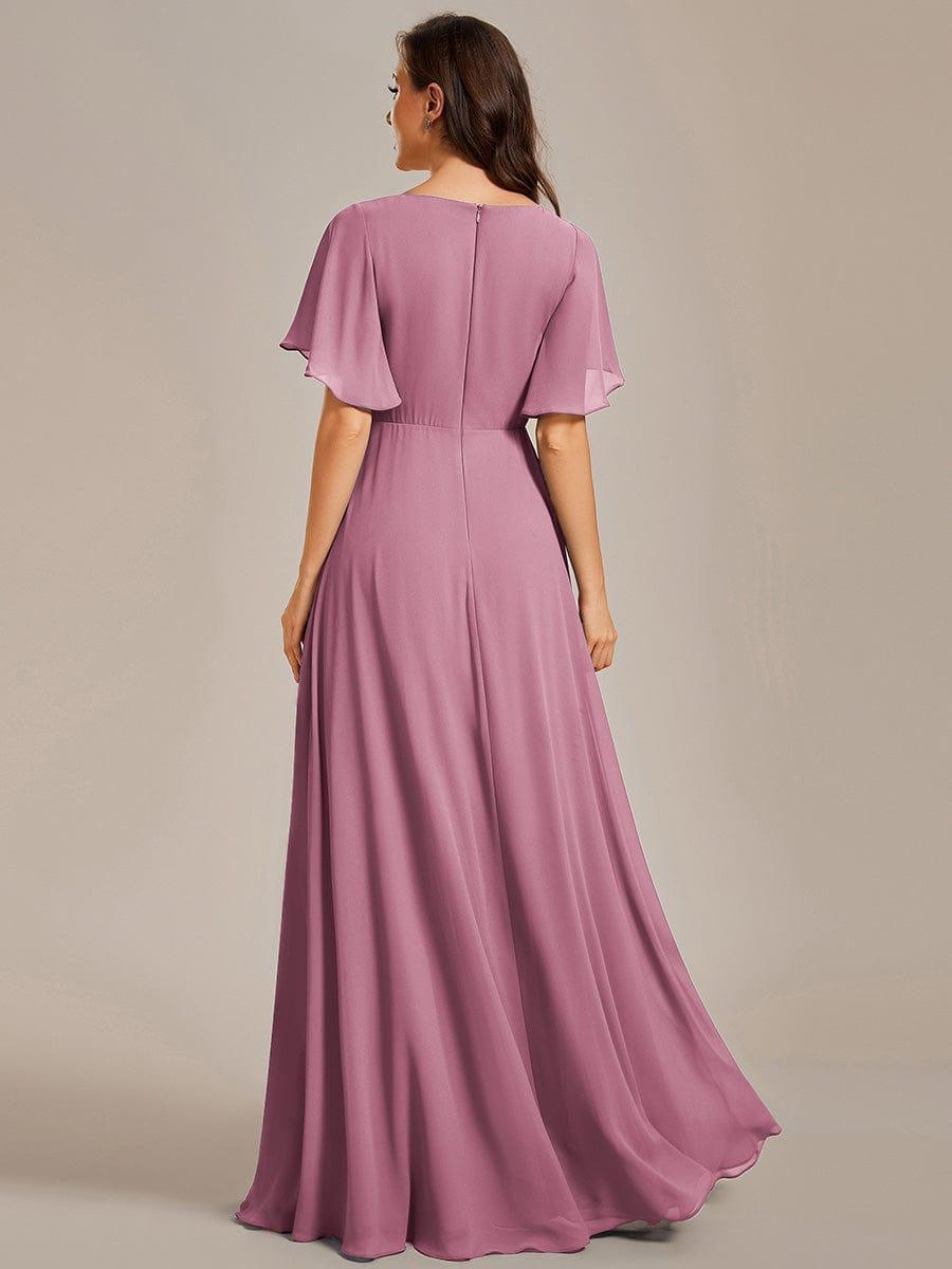Glitzerndes A-Linien-Abendkleid mit Empire-Taille und langen Laternen?rmeln #farbe_Orchid