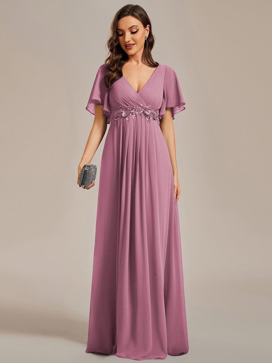 Glitzerndes A-Linien-Abendkleid mit Empire-Taille und langen Laternen?rmeln #farbe_Orchid