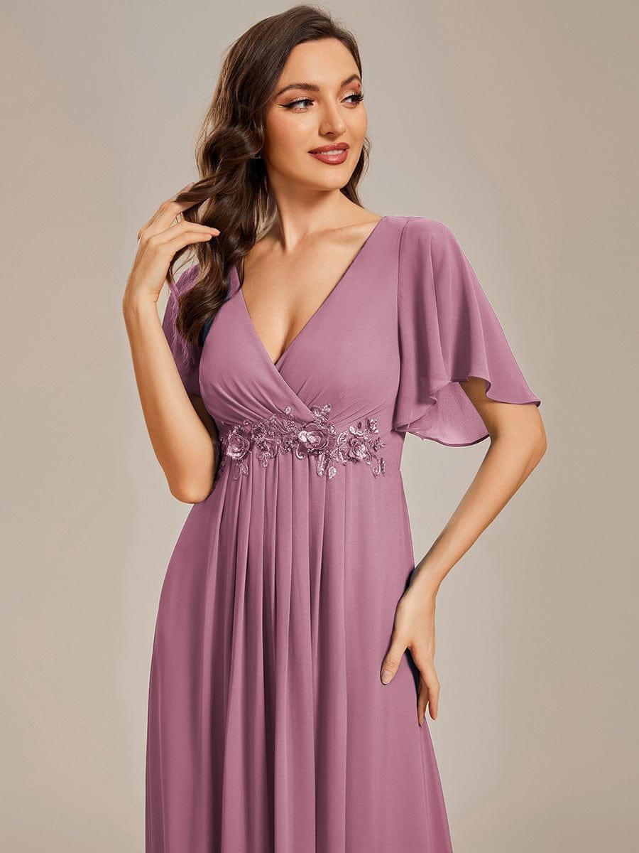 Glitzerndes A-Linien-Abendkleid mit Empire-Taille und langen Laternen?rmeln #farbe_Orchid