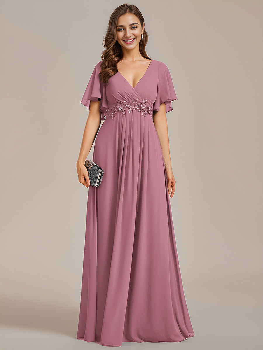 Funkelndes Abendkleid in A-Linie mit Empire-Taille und langen ?rmeln #farbe_Orchideenviolett