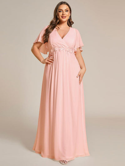 Funkelndes Abendkleid in A-Linie mit Empire-Taille und langen ?rmeln #farbe_Rosa