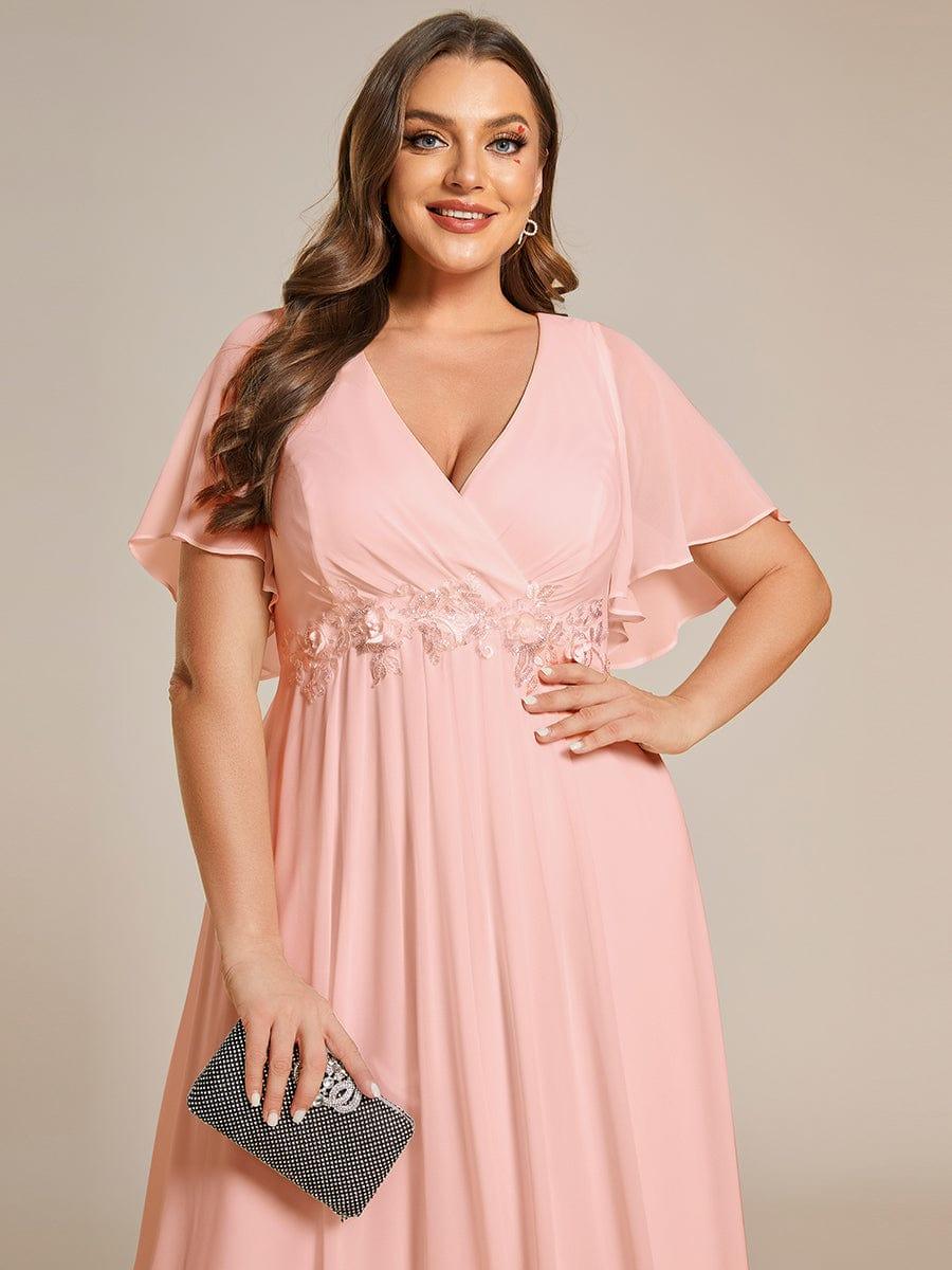 Funkelndes Abendkleid in A-Linie mit Empire-Taille und langen ?rmeln #farbe_Rosa