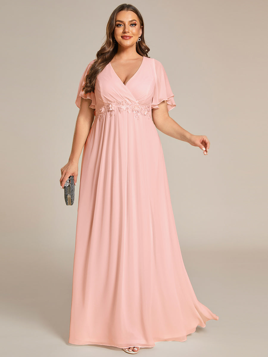 Funkelndes Abendkleid in A-Linie mit Empire-Taille und langen ?rmeln #farbe_Pink