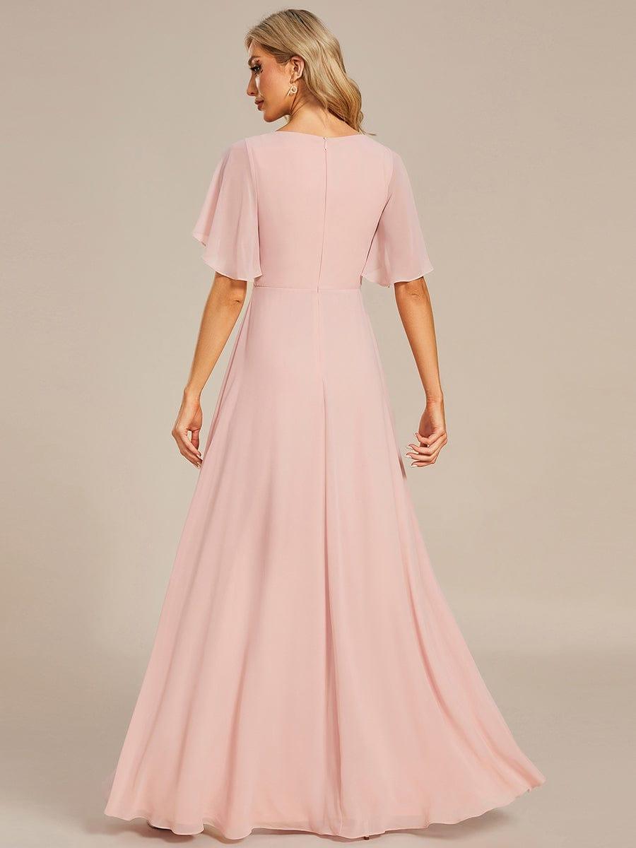 Funkelndes Abendkleid in A-Linie mit Empire-Taille und langen ?rmeln #farbe_Rosa