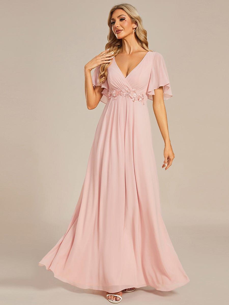 Funkelndes Abendkleid in A-Linie mit Empire-Taille und langen ?rmeln #farbe_Rosa