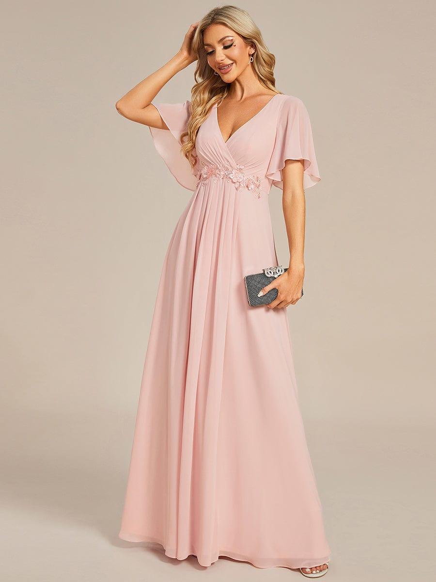 Funkelndes Abendkleid in A-Linie mit Empire-Taille und langen ?rmeln #farbe_Rosa