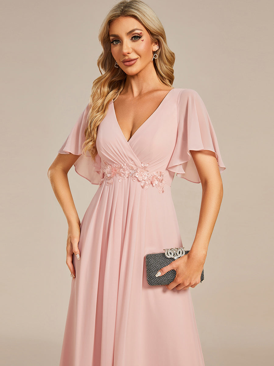 Funkelndes Abendkleid in A-Linie mit Empire-Taille und langen ?rmeln #farbe_Pink