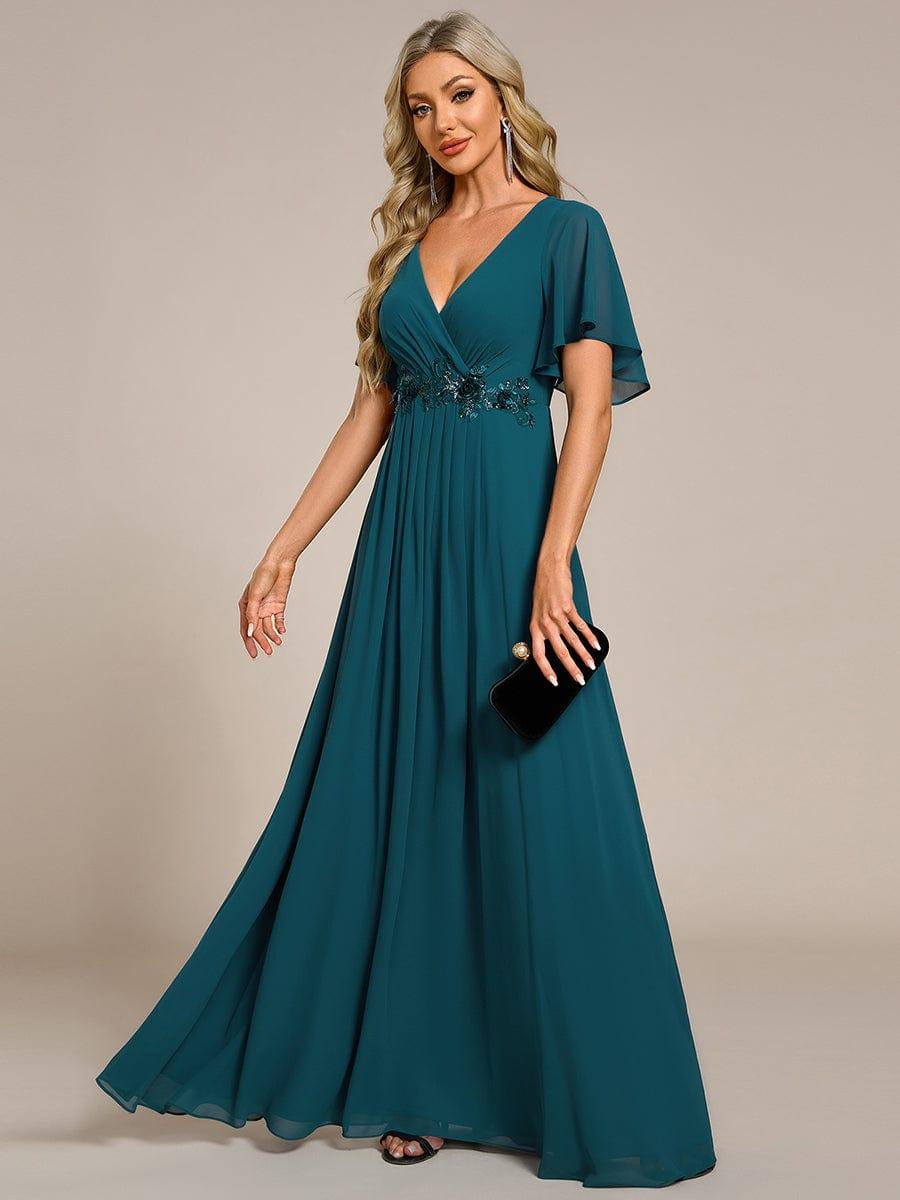 Glitzerndes A-Linien-Abendkleid mit Empire-Taille und langen Laternen?rmeln #farbe_Teal