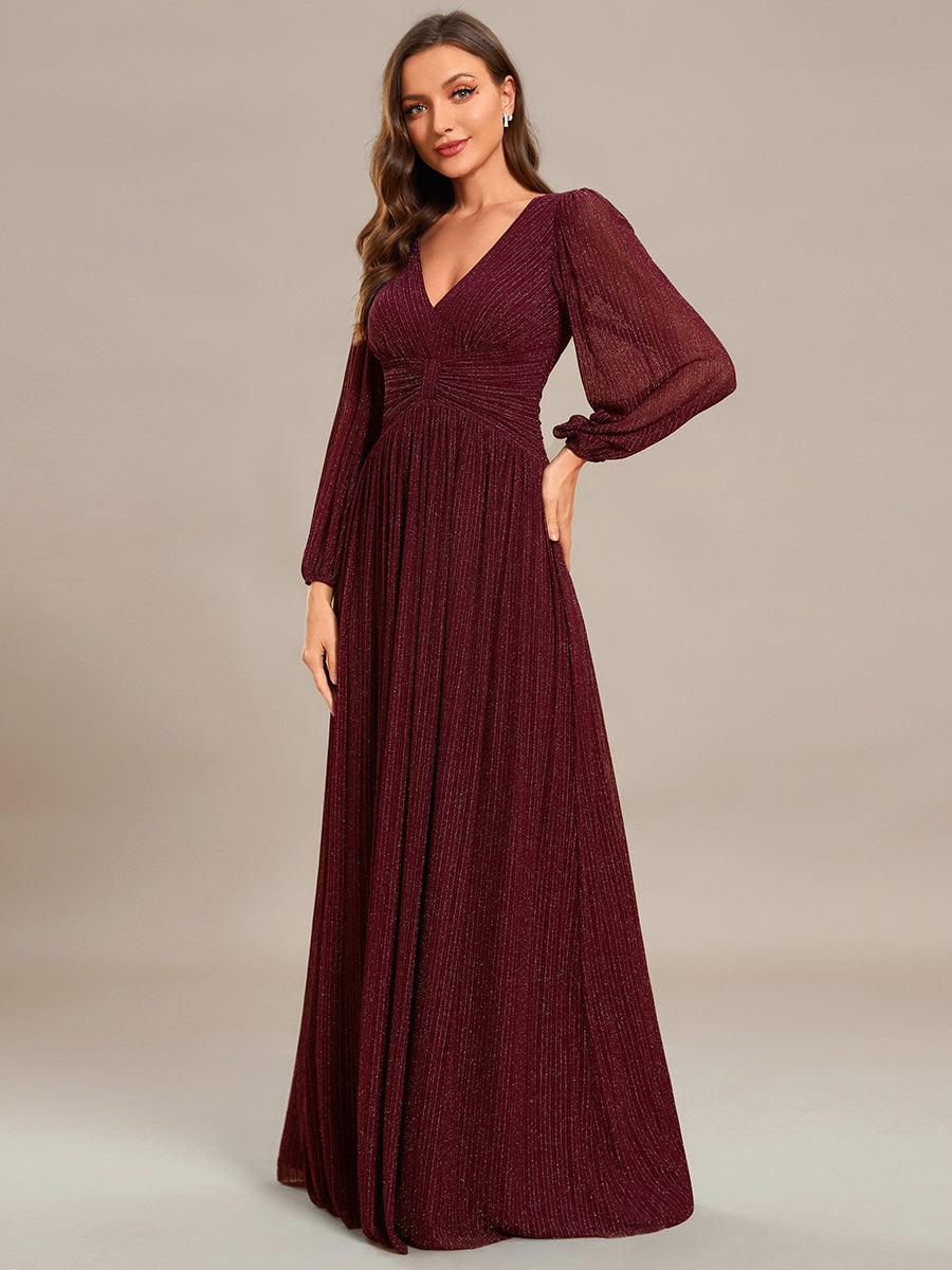 Funkelndes Abendkleid in A-Linie mit Empire-Taille und langen ?rmeln #farbe_Bordeaux