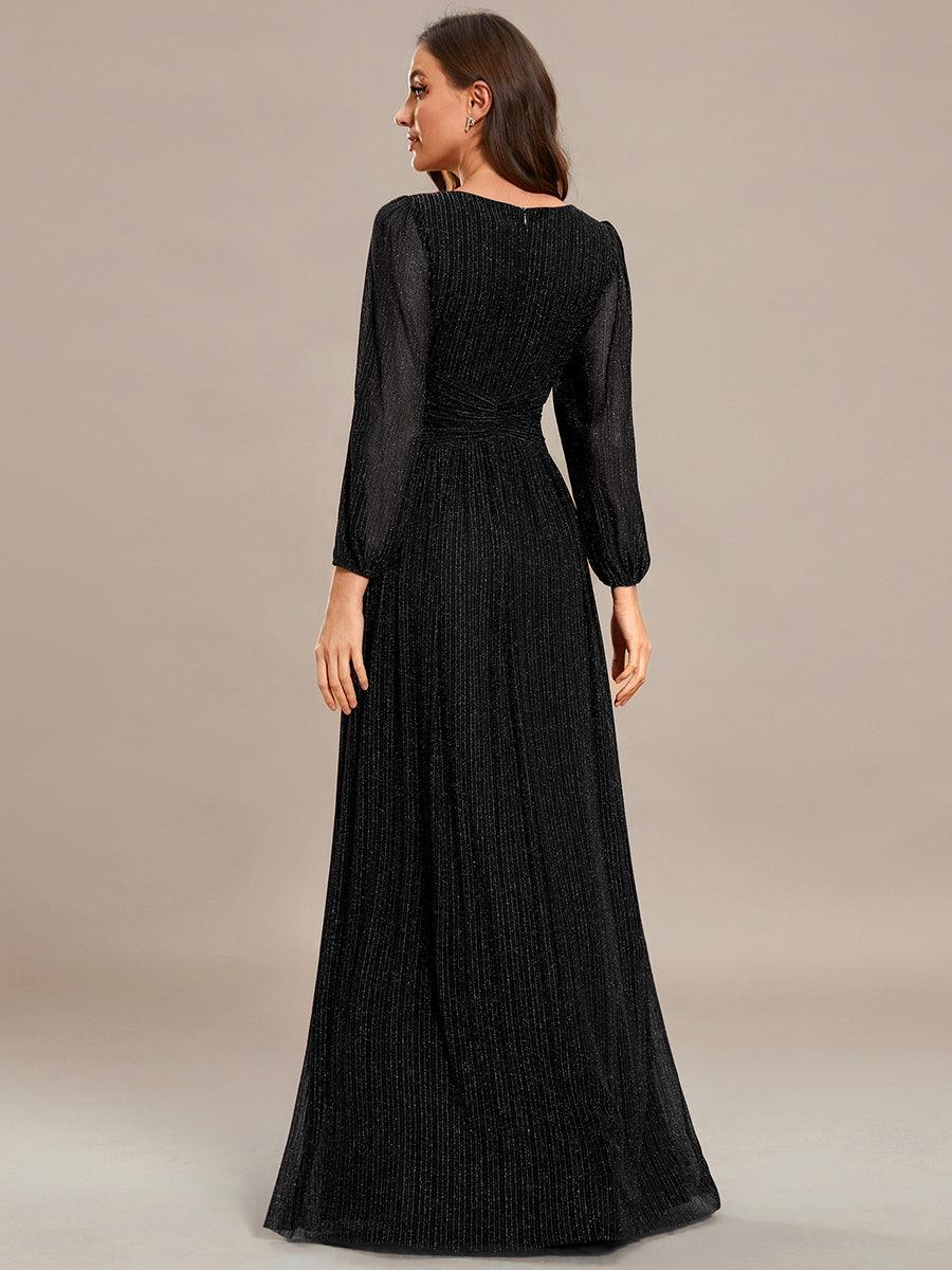 Funkelndes Abendkleid in A-Linie mit Empire-Taille und langen ?rmeln #farbe_Noir