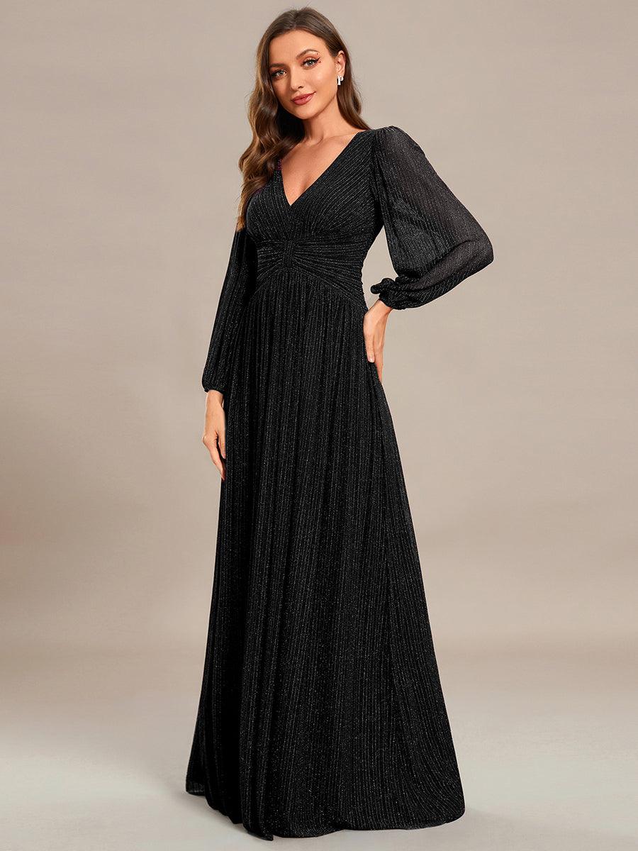Funkelndes Abendkleid in A-Linie mit Empire-Taille und langen ?rmeln #farbe_Noir