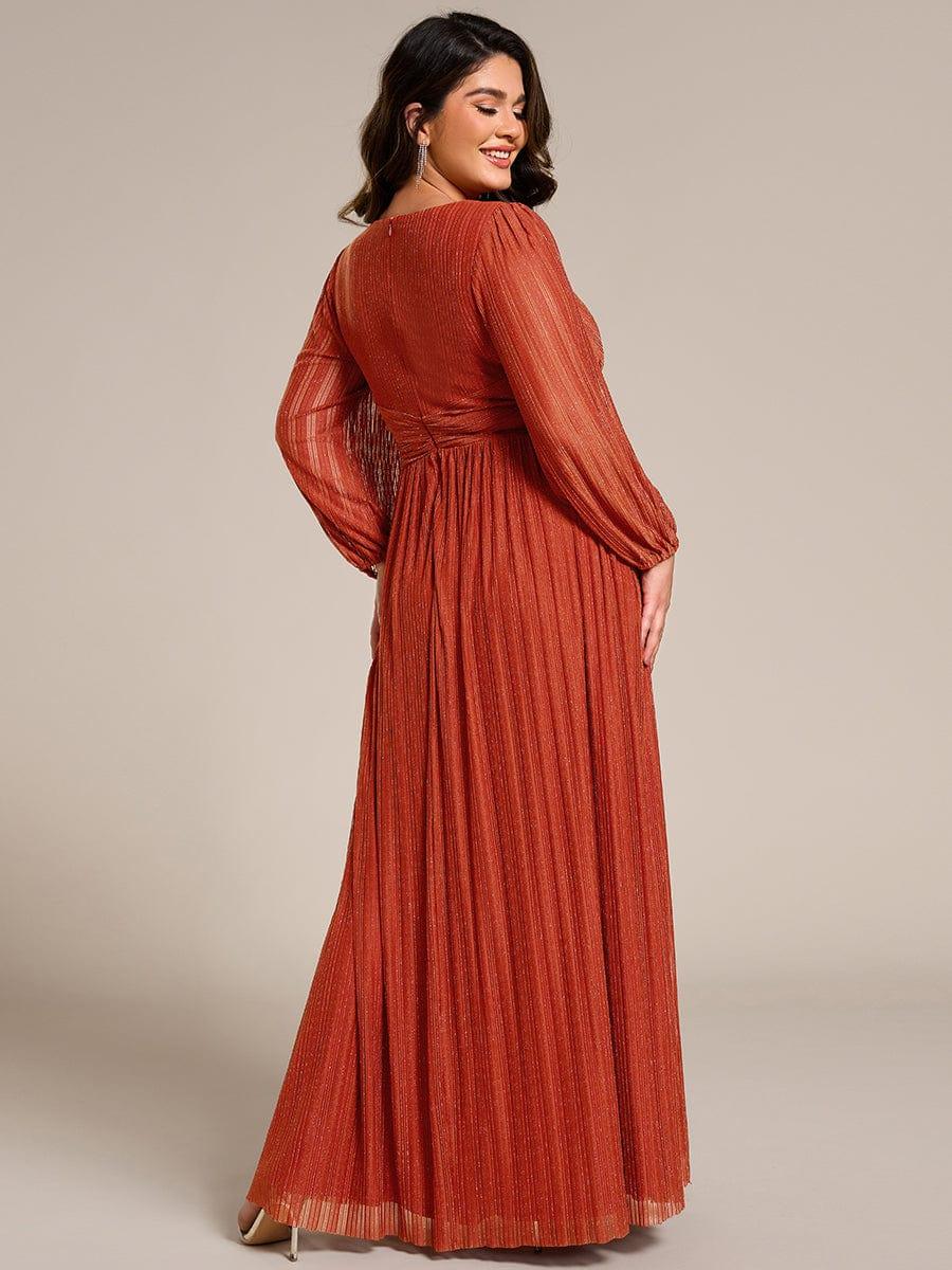 Funkelndes Abendkleid in A-Linie mit Empire-Taille und langen ?rmeln #farbe_Burnt Orange