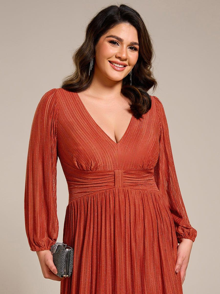Funkelndes Abendkleid in A-Linie mit Empire-Taille und langen ?rmeln #farbe_Burnt Orange