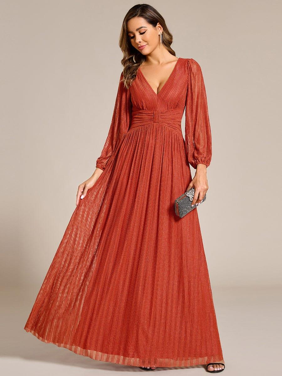 Funkelndes Abendkleid in A-Linie mit Empire-Taille und langen ?rmeln #farbe_Burnt Orange