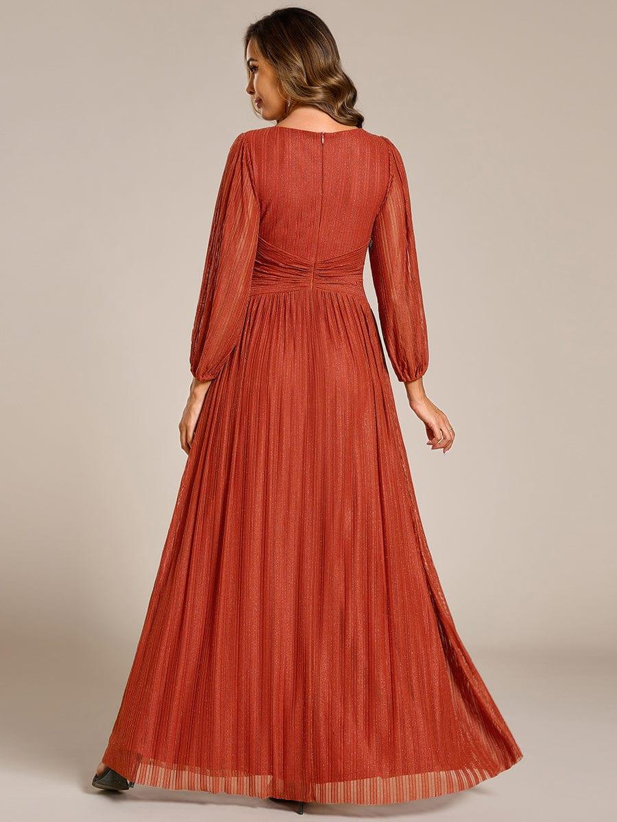Funkelndes Abendkleid in A-Linie mit Empire-Taille und langen ?rmeln #farbe_Burnt Orange
