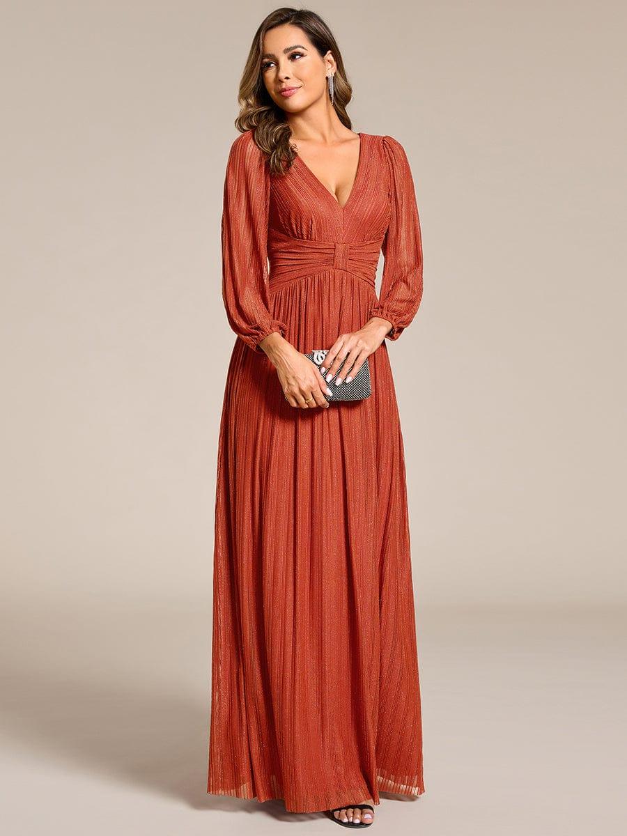 Funkelndes Abendkleid in A-Linie mit Empire-Taille und langen ?rmeln #farbe_Burnt Orange