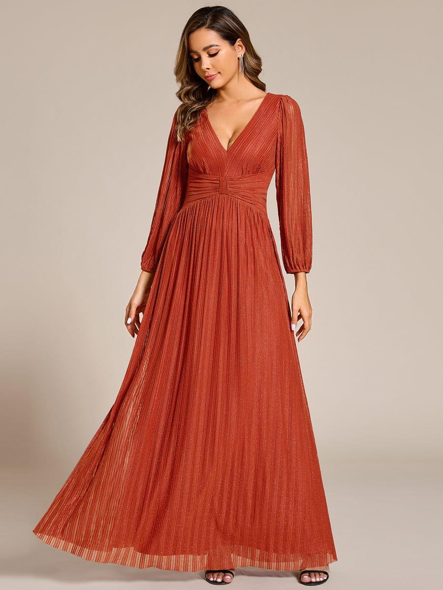 Funkelndes Abendkleid in A-Linie mit Empire-Taille und langen ?rmeln #farbe_Burnt Orange