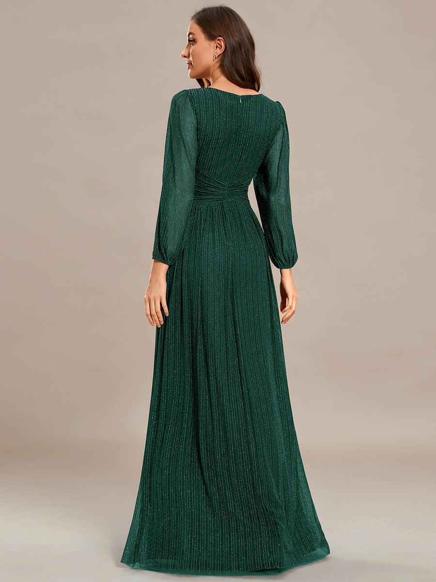 Funkelndes Abendkleid in A-Linie mit Empire-Taille und langen ?rmeln #farbe_Vert Fonce